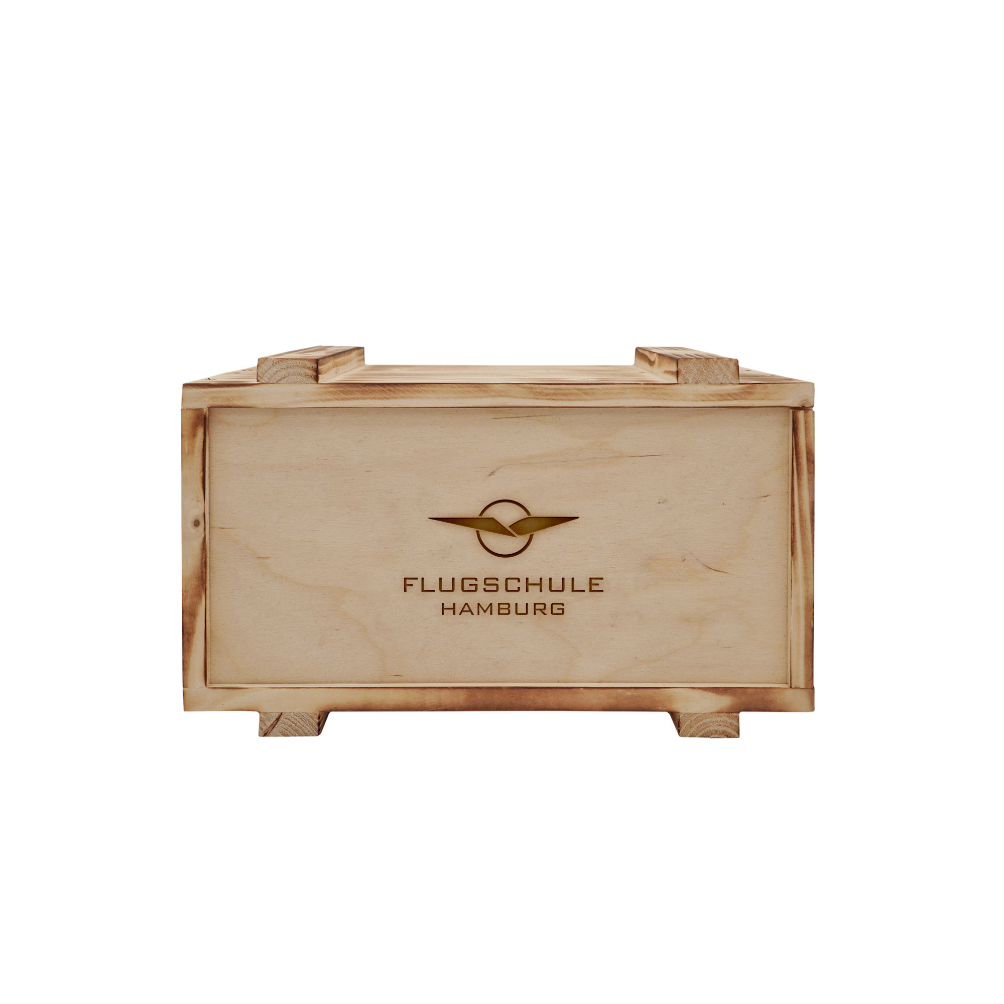 FLUGSCHULE HAMBURG Holzbox mit Logo